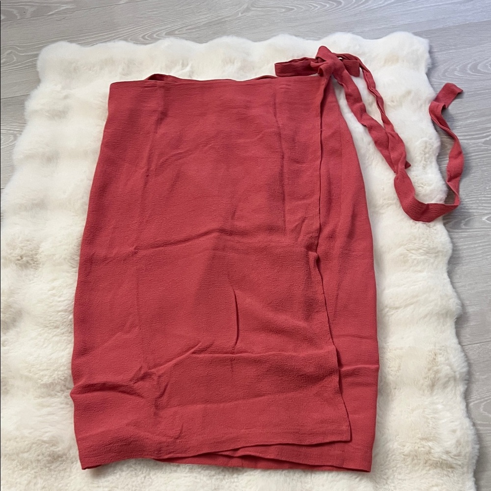 Reformation Like New Sustainable Teracotta Pink Midi Tie Wrap Skirt Size Small